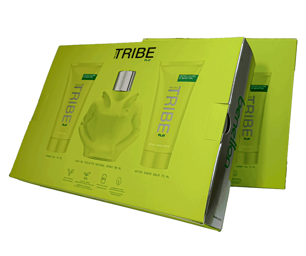 Envase de cartón para packaging de productos de cuidado personal con impresión en color verde brillante y diseño innovador.