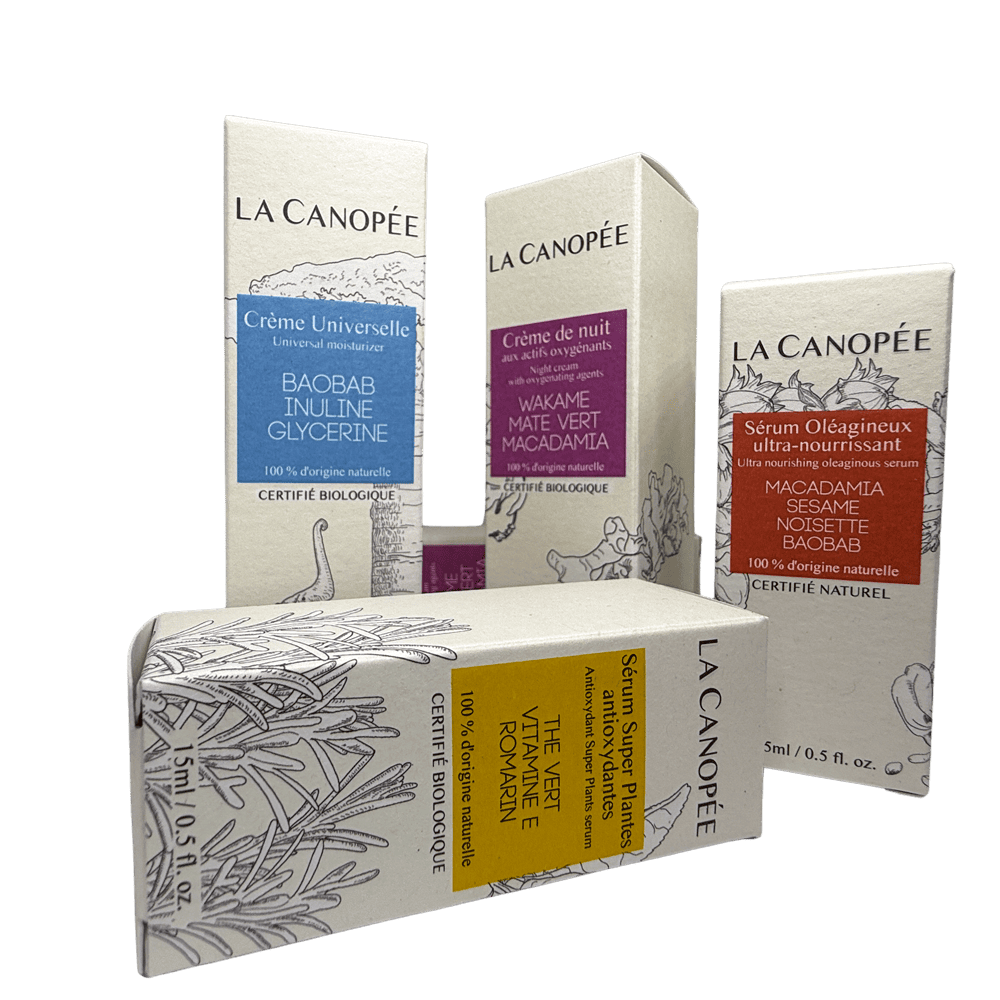Packaging para cosméticos naturales La Canopée en estuches de cartón premium