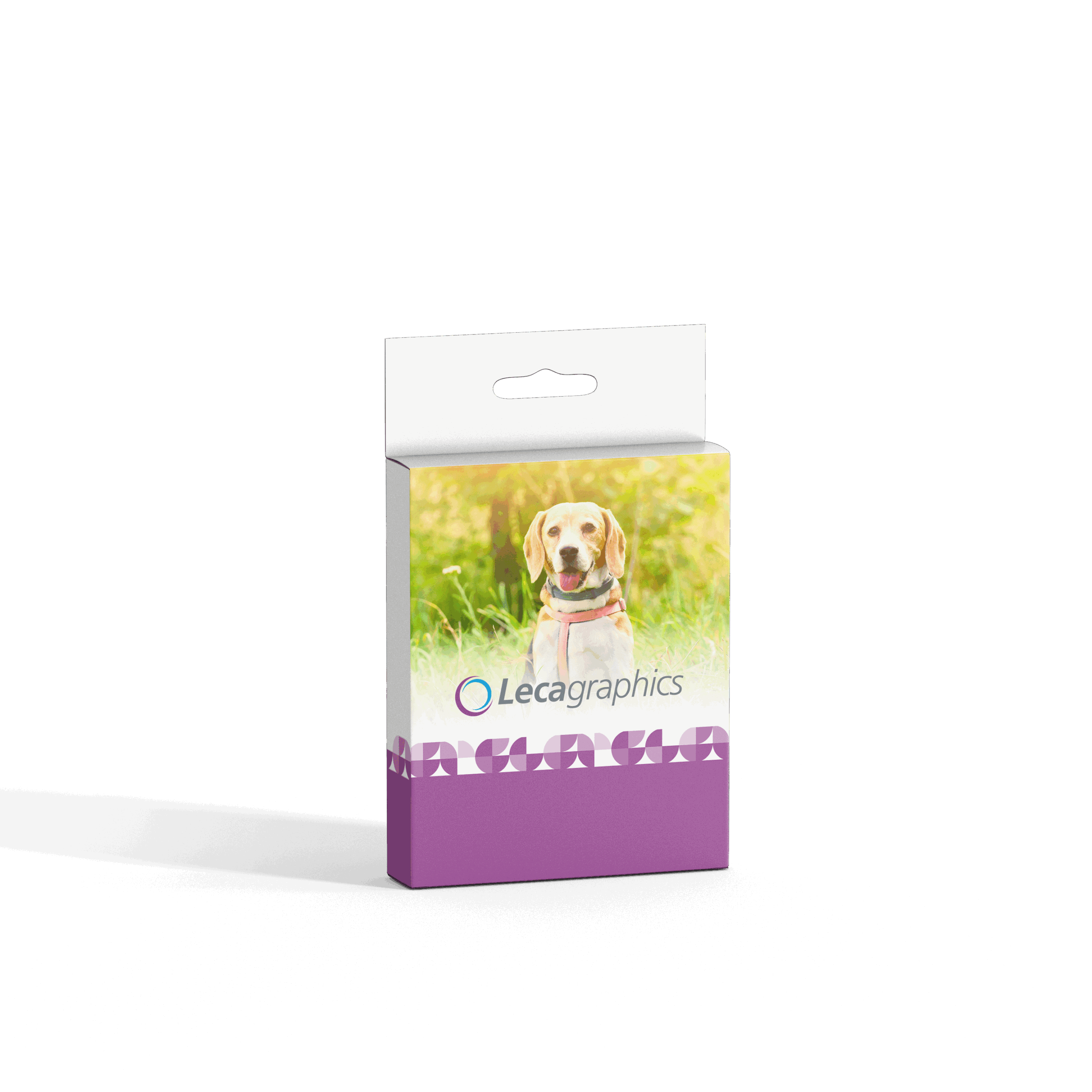Paquete de packaging,  personalizado con diseño en colores y logotipo de Leca Graphics para productos promocionales o comerciales, ideal para fortalecer la marca y atraer a clientes.