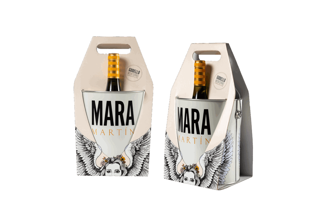 Packaging para bebidas premium Mara Martín en cajas de cartón personalizadas